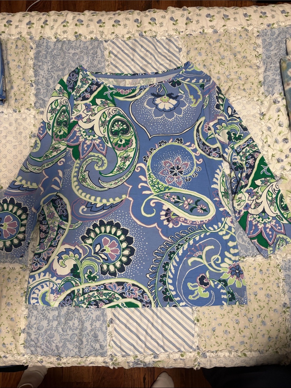 Womens Blue Paisley Long-Sleeve Top - talbots